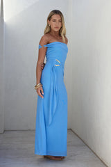 Heart For You One Shoulder Mesh Maxi Kleid Blau
