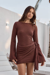 City Of Luxe Langärmliges Strick-Minikleid Braun