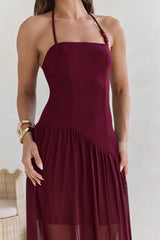 Feel The Light Neckholder-Mesh-Maxikleid Burgunderrot
