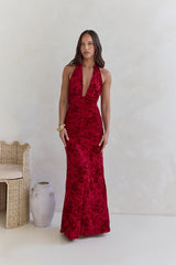 Dewy Whisper Neckholder Maxikleid Weinrot