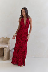 Dewy Whisper Neckholder Maxikleid Weinrot