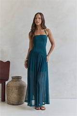 Feel The Light Neckholder Mesh Maxikleid Petrol
