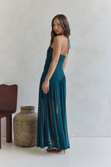 Feel The Light Neckholder Mesh Maxikleid Petrol