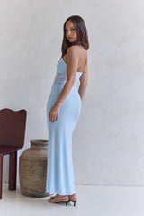 Remember The Days Trägerloses Mesh-Maxikleid Blau