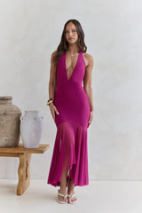 No Reason Mesh Neckholder Maxikleid Pflaume