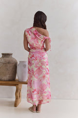 Hibiskus schulterfreies Maxikleid Pink