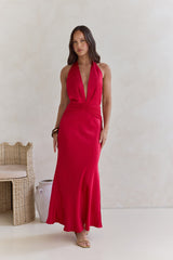 Got A Feeling Neckholder Maxikleid aus Satin Rot