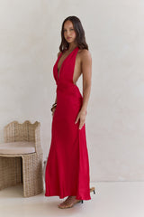 Got A Feeling Neckholder Maxikleid aus Satin Rot