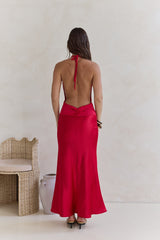 Got A Feeling Neckholder Maxikleid aus Satin Rot