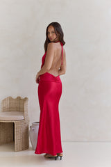 Got A Feeling Neckholder Maxikleid aus Satin Rot