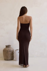 Wish For You Netz trägerloses Maxikleid Braun