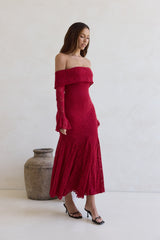Here For Love schulterfreies Mesh-Maxikleid Rot