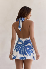 Under The Palms Halter Mini Kleid Blau