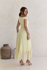 Whispered Secrets Mesh Langarm Maxikleid Gelb