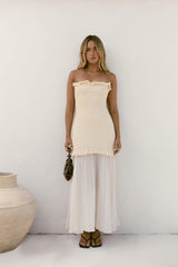 Liebes trägerloses Maxikleid Creme