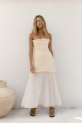 Liebes trägerloses Maxikleid Creme