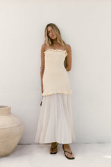 Liebes trägerloses Maxikleid Creme