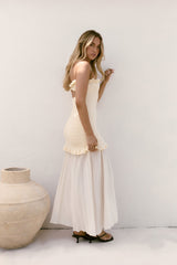 Liebes trägerloses Maxikleid Creme