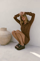 Kalea Button Up Mini Dress Mokka