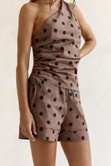 Seeking The Sun Polka Dot One Shoulder Top Braun