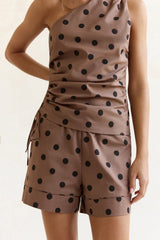 Seeking The Sun Polka Dot One Shoulder Top Braun