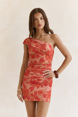 Mesh-Mini-Kleid mit One-Shoulder-Träger „Dance With You“ in Orange