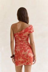 Mesh-Mini-Kleid mit One-Shoulder-Träger „Dance With You“ in Orange