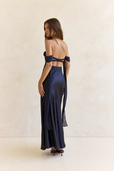 Maxikleid aus Satin mit Off-Shoulder-Trägern „Late Night Dreams“ Navy