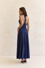 Dancing Skies Neckholder Maxikleid aus Mesh, Marineblau