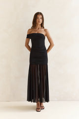 Serene Twilights One-Shoulder-Maxikleid aus Mesh, Schwarz