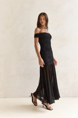 Serene Twilights One-Shoulder-Maxikleid aus Mesh, Schwarz