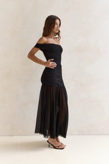 Serene Twilights One-Shoulder-Maxikleid aus Mesh, Schwarz
