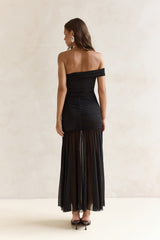 Serene Twilights One-Shoulder-Maxikleid aus Mesh, Schwarz