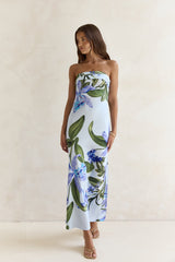 Bells Of Spring Trägerloses Satin-Maxikleid Blau