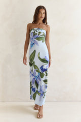 Bells Of Spring Trägerloses Satin-Maxikleid Blau