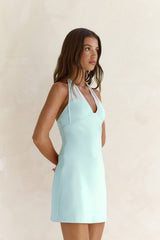 Alaya Satin-Neckholder-Minikleid Blau