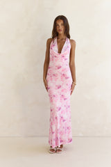 Blooming Loves Neckholder-Maxikleid aus Mesh in Rosa