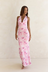 Blooming Loves Neckholder-Maxikleid aus Mesh in Rosa