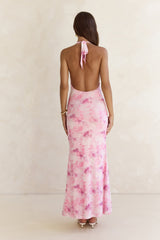 Blooming Loves Neckholder-Maxikleid aus Mesh in Rosa
