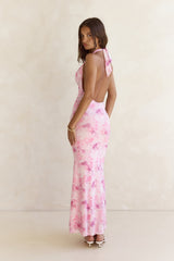 Blooming Loves Neckholder-Maxikleid aus Mesh in Rosa