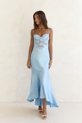 Maxikleid aus Spitze und Satin „Himmel voller Sterne“ in Blau