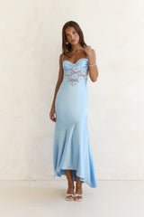 Maxikleid aus Spitze und Satin „Himmel voller Sterne“ in Blau