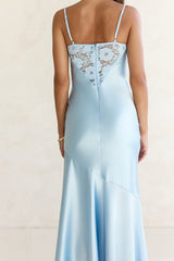Maxikleid aus Spitze und Satin „Himmel voller Sterne“ in Blau