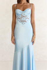 Maxikleid aus Spitze und Satin „Himmel voller Sterne“ in Blau