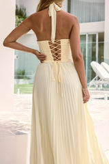 Paradise Falls Plissee Neckholder Maxikleid Gelb