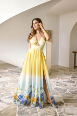 Sunny Blooms Neckholder-Maxikleid Ombré
