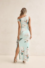 Maxikleid mit Blumenmuster, Off Shoulder und Mesh, Mint