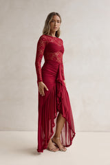 Flirtation Hour Maxikleid aus Spitze mit langen Ärmeln Burgund