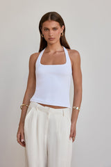 BASE Luxe Rib Simple Silhouette Neckholder-Top Weiß