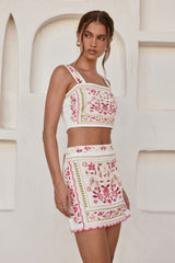 Mosaik Crop Top Weiß Mehrfarbig